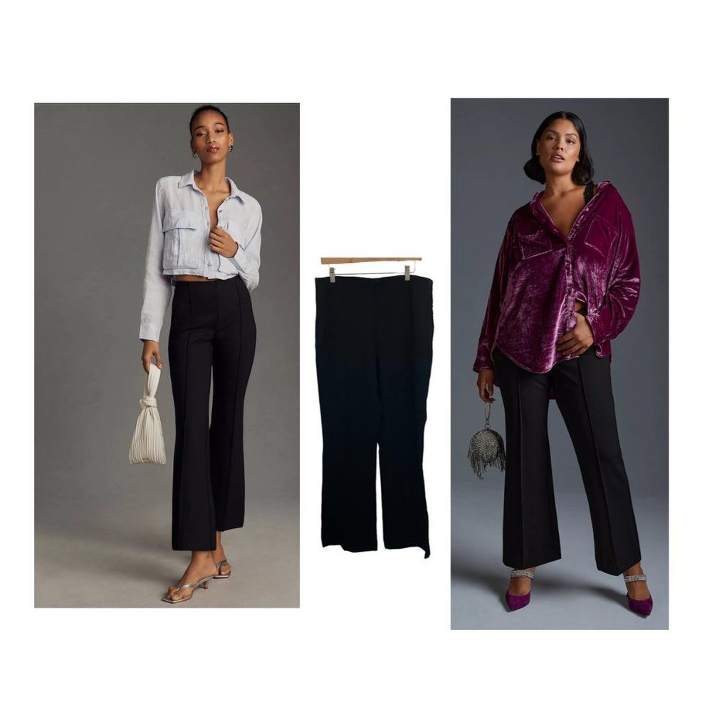 Anthropologie Maeve Large Tall Margot Kick-Flare Cropped Pants Black NEW